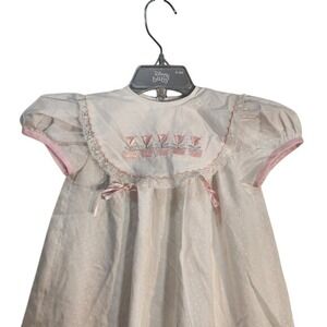 Vintage Pizzi Pizza‎ Baby Girl Dress 12M White Swiss Dot Pink Floral Made Spain